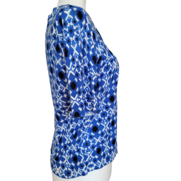 Jones New York Thin Knit Blue White Cotton Short Sleeve Button Down Blouse Sz. M - Picture 6 of 12